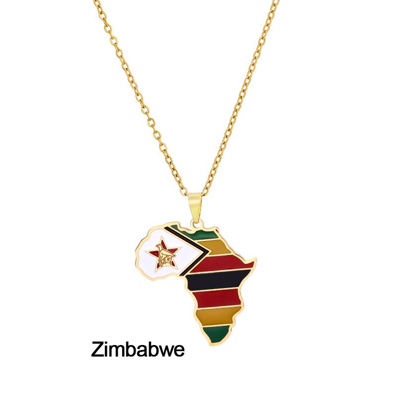 Edelstahl Afrikanische Karte Halskette: Elfenbeinküste, Ruanda, Ägypten, Uganda