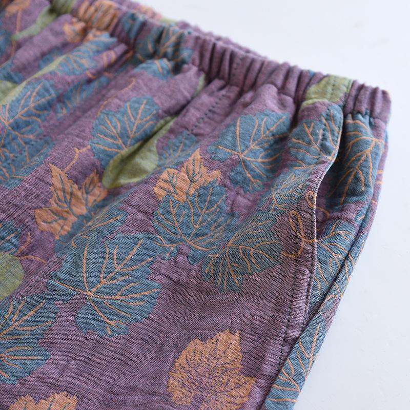 Japanische Sommer-Damen-Shorts 100% Baumwolle Vintage Garnweberei Bedruckt Nachtwäsche Dünn Locker Taschenshorts Hausanzug Hosen