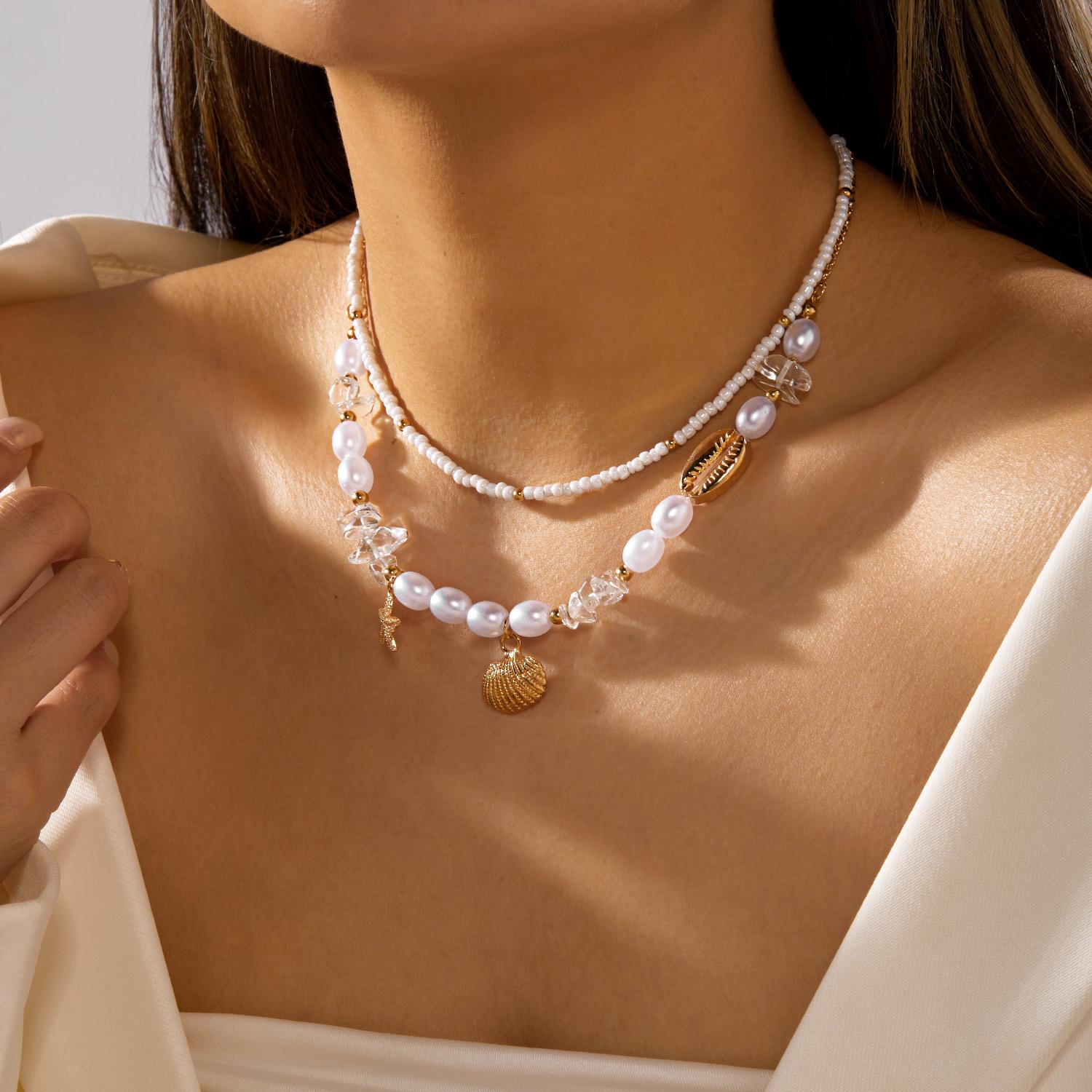 

Boho Ocean Theme Gold Color Long Chain Drop Necklaces for Women Starfish Cowrie Shell Pendant Tassel Choker Beach Party Zircon