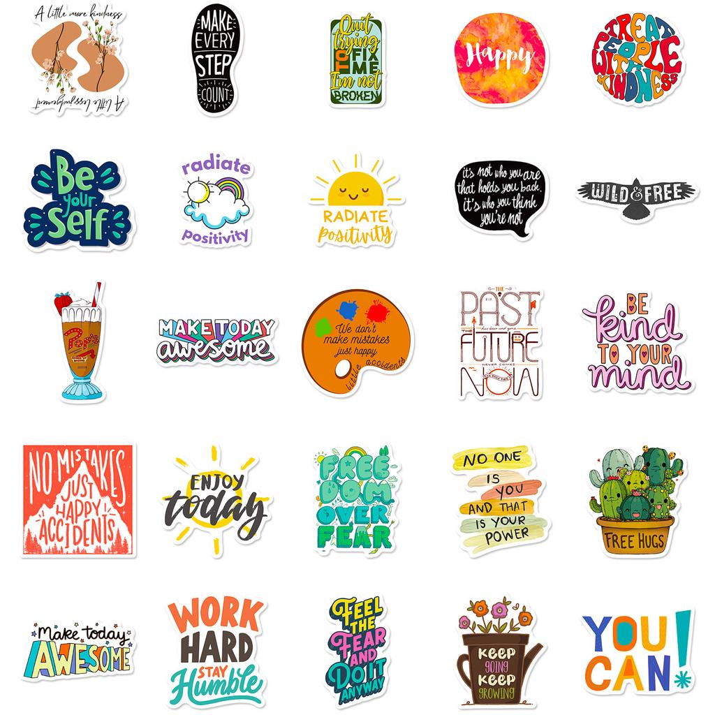 50 Inspirational Text-On-Video Doodle Stickers Diy Luggage Scooter Notebook Water Cup Waterproof Stickers