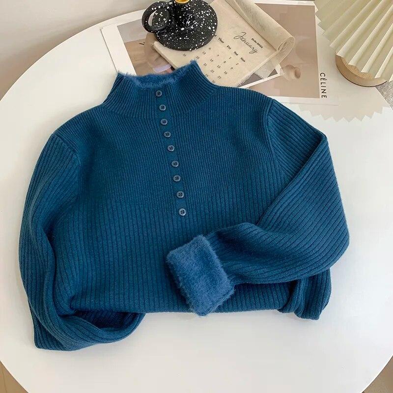 Autumn Winter Casual Thickened Cashmere Sweater Women Office-lady Warm Knitted Long Sleeve Pullovers Fashion Warm Tops 29470