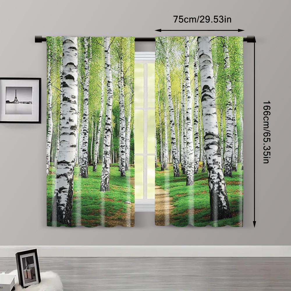 2pc,  Party Window Curtains Nature path birch forest early autumn woodland scenery Versatile Fabric,Without Electricity Family