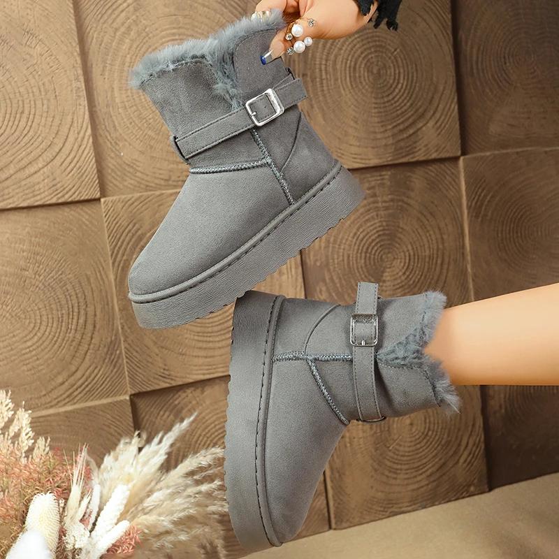 Fashion 2025 Brand Ladies Shoes Ankle Women's Fashion Belt Buckle Daily Winter Plus Velvet Keep Warm Best Seller Comfortable Snow Boots
