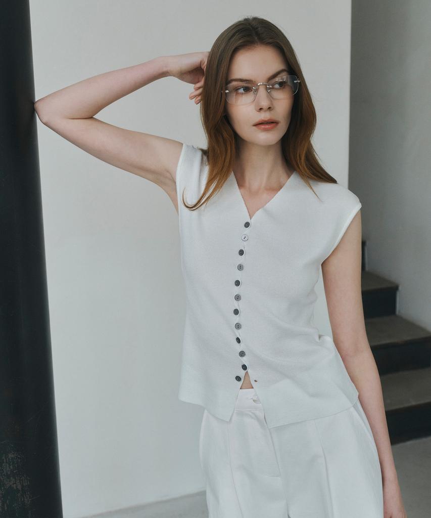 NON AND NON Button V-Neck Sleeveless Knit_Nhkn6488