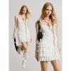 USS New French Style White Sweet Square Collar Vest Multi-Layer Sling Dress Women Waist Hugging Slimming Temperament Short Dress