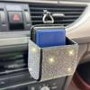 Car Storage Bag Air Vent Dashboard Tidy Hanging Leather Crystal Organizer Box Glasses Phone Holder Auto Storage Organizer
