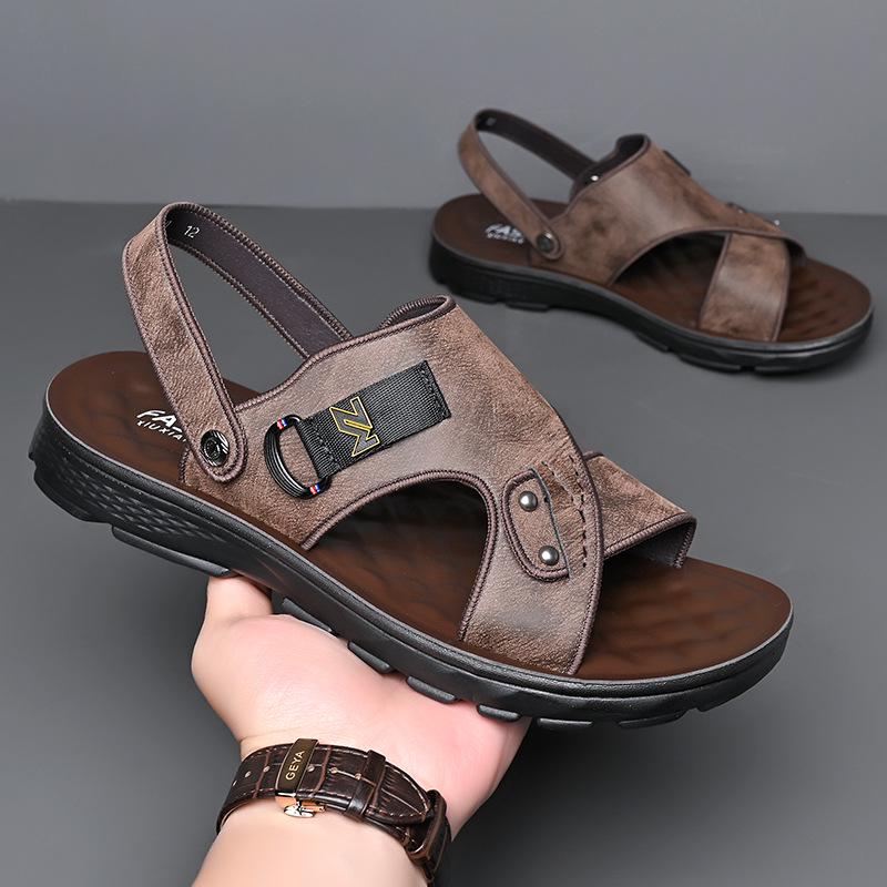 Herre Sandaler i Mykt Lær som Puster - Hul, Sommer Sko med Dobbelt Bruksområde