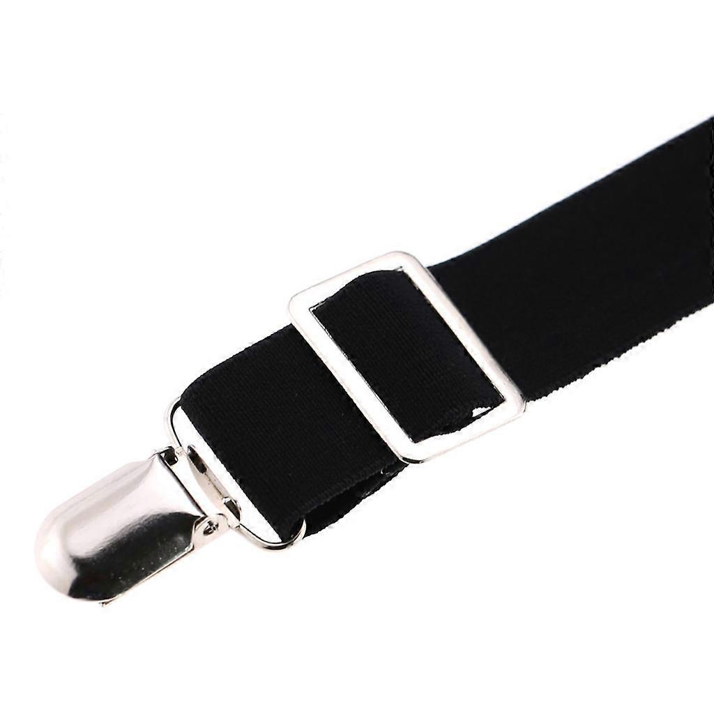 Unisex Elastic Waist Belt with Garter Suspender Clip Stocking Pants Holder Strap  Black