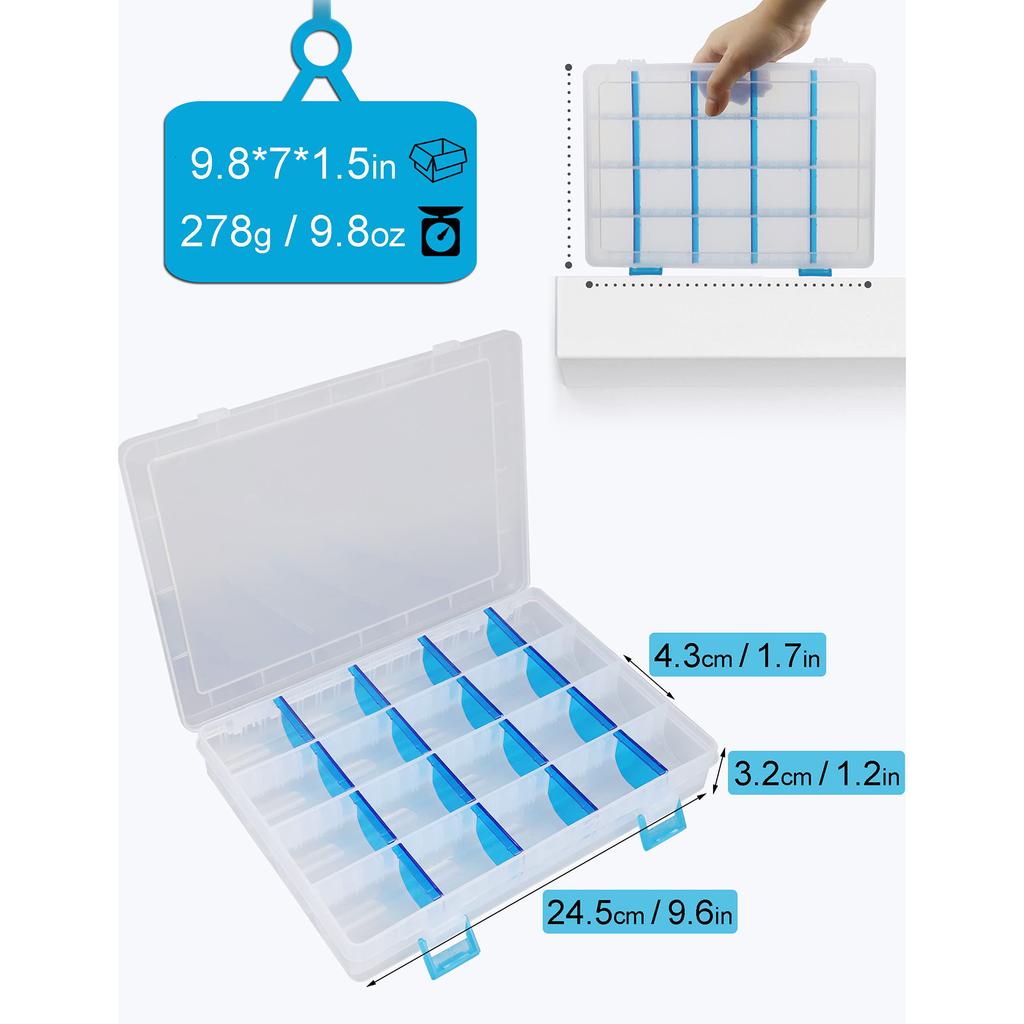 Fishing Lure Box Transparent Smooth Plastic Storage Container With 16 Partition Plates Organizer For Fishing Gear
