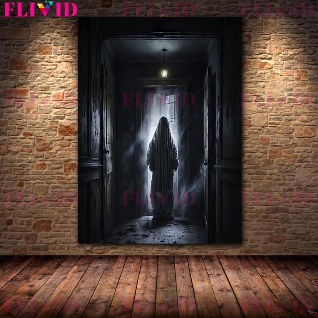 Dark Undead and Witch On Stairs and Penthouse Vintage Wall Art Oil Painting Horror Ghost and Devil Ai