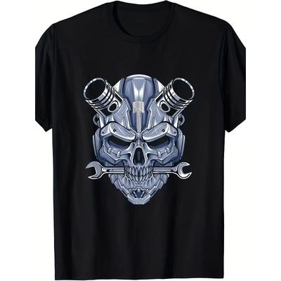 Europese maten Mannen'S Mechanic Schedel & Auto Motor Grafisch T-shirt - Grappig Automobiel Reparatie Ontwerp met Sleutels