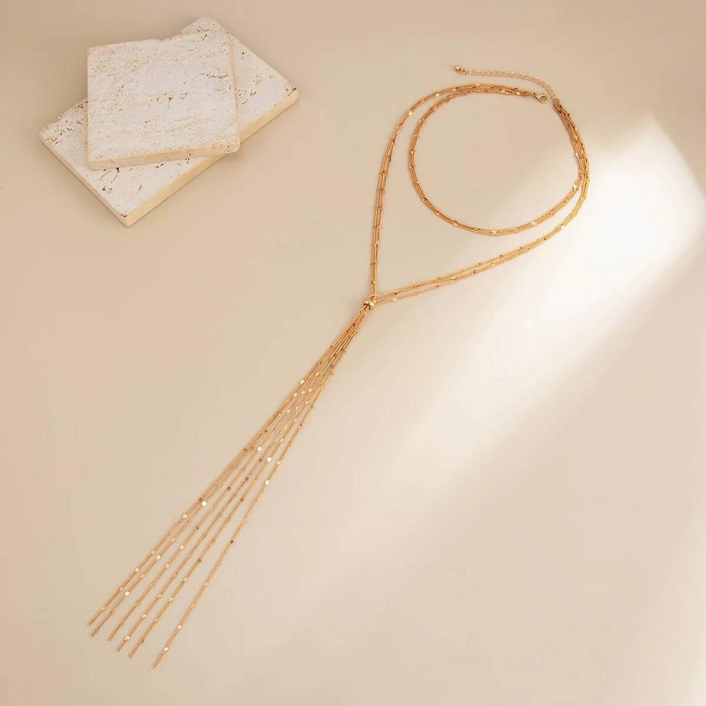 SHIXIN Sexy Long Chain Sequin Tassels Pendant Necklace for Women Y-shaped Chest Necklace Sweater Chain Party Wedding Jewelry