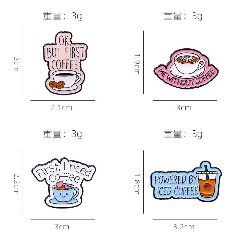 Alloy letter series brooch, personality trend I need coffee English slogan cartoon badge