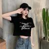 Summer 2024 Korean Style Letter Embroidered Cropped Slim Fit T-Shirt for Women