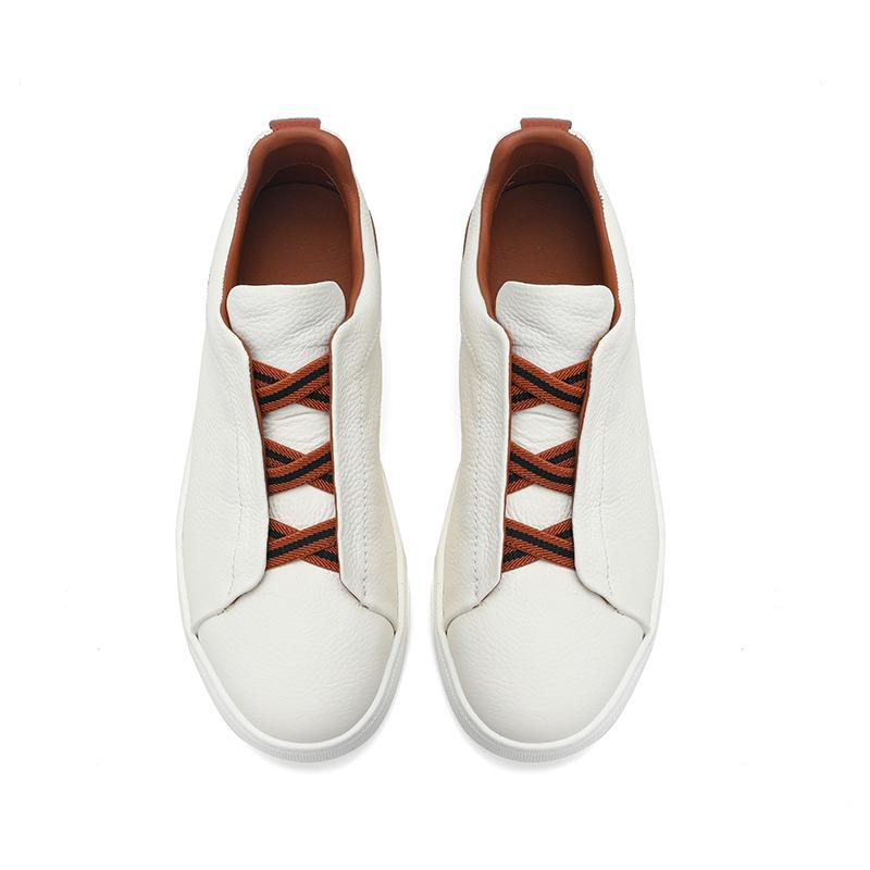European Fashion Genuine Leather Slip-On Sneakers: High-End White Casual Shoes