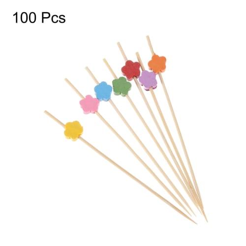 uxcell Cocktail Toothpicks, Bamboo Flower Long Fruit Stick Decor, Cocktail Skewers Picks for Drinks, Appetizers, and Fruit, Multicolor, 120mm, 100 Pie