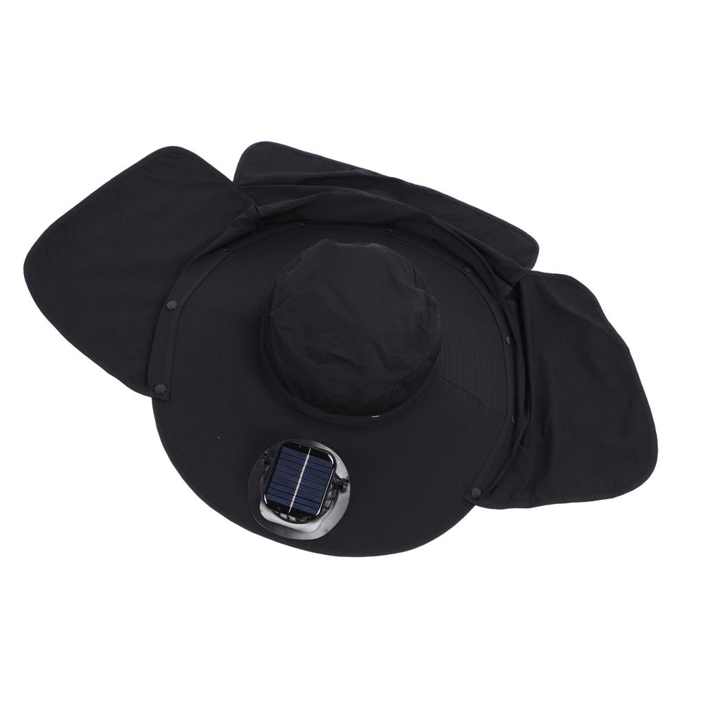 Solar Fan Sun Hat USB Rechargeable   UPF50 Waterproof Wide Brim Fishing Hat with Neck Flap for Beach Garden Outdoor Sports