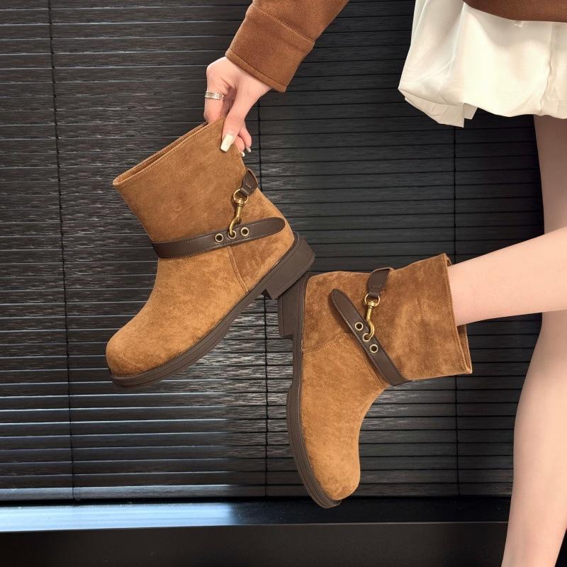 British style retro belt buckle Martin boots women's 2025 new comfortable versatile and thin short western cowboy boots