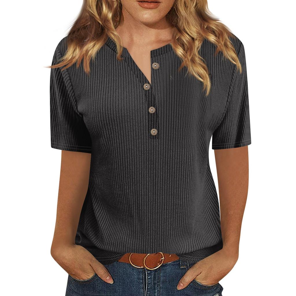 T-skjorter for kvinner Plissert V-hals Pene casual bluser Trykk Kortermet sommertopper Løs passform