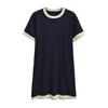 Fashion Style 2024 Autumn New Women's Clothing Plain Stitch Black, Short Sleeve round Neck Short Dress 5536105