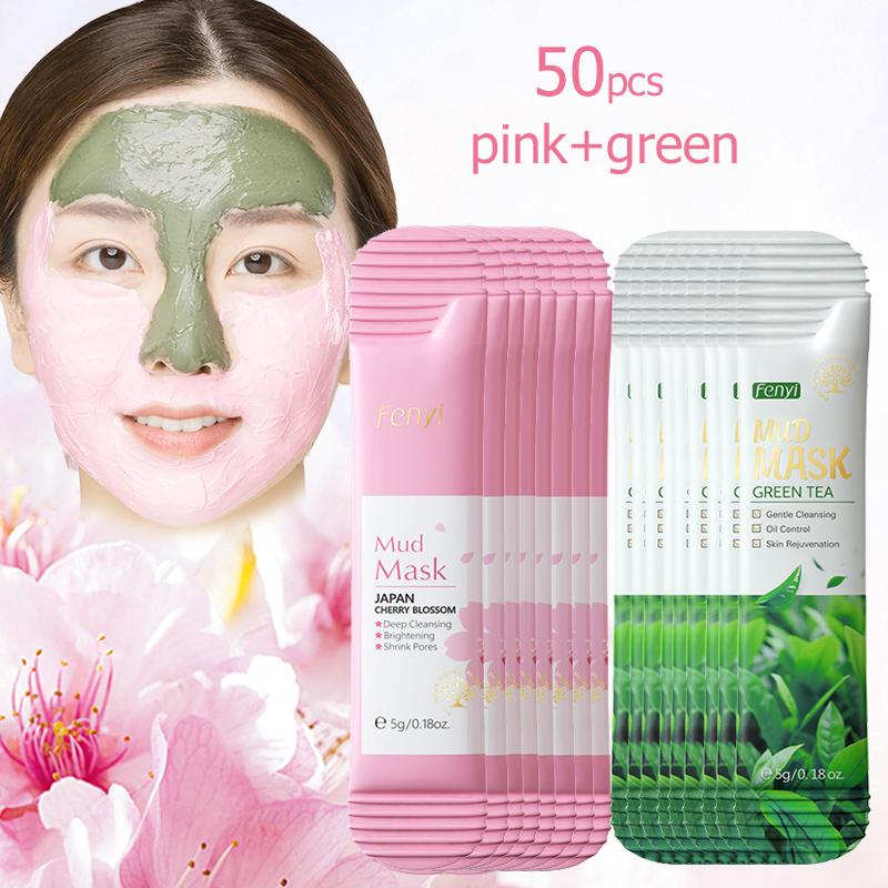 50 szt. Japońska Maska z Glinki Sakura na Twarz Głęboko Oczyszczająca Nawilżająca Kontrolująca Sebum Usuwająca zaskórniki Różowa Maska Glinkowa Pielęgnacja Twarzy