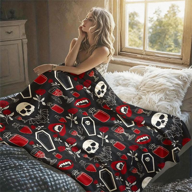 Gothic Vampire Print Flannel Blanket Warm Soft Halloween Christmas Decorative Couch Warm Cozy All-Season Gift