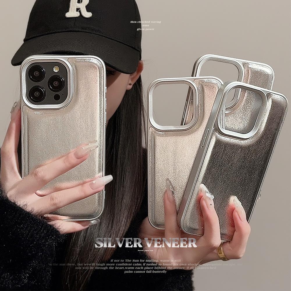 Silver Bulging Leather for Apple 17 Mobile Phone Case for IPhone16 Promax High-end 11 Solid Color 13 Hard 12