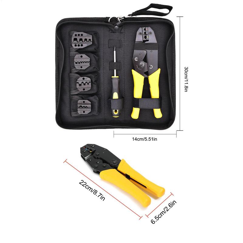 Wire Crimper Tool Ratchet Wire Connector Electrical Ethernet Crimper Plier Heavy-Duty Crimping Stripper With 5 Interchangeable