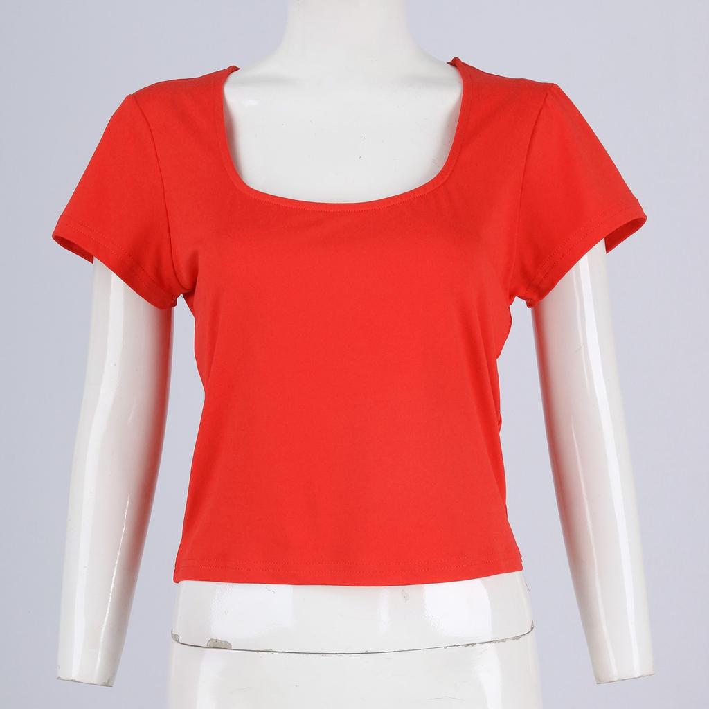 New Women's Fit Color Short-Sleeved Summer Square Collar Casual T-Shirt For Women