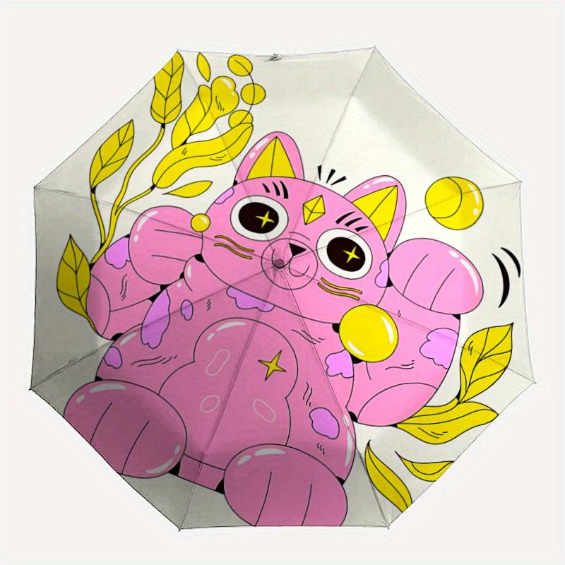 1pc Pink Cat Automatic Opening/closing umbrella, Reinforced 8-Rib Construction, Compact Travel Umbrella yy250808160