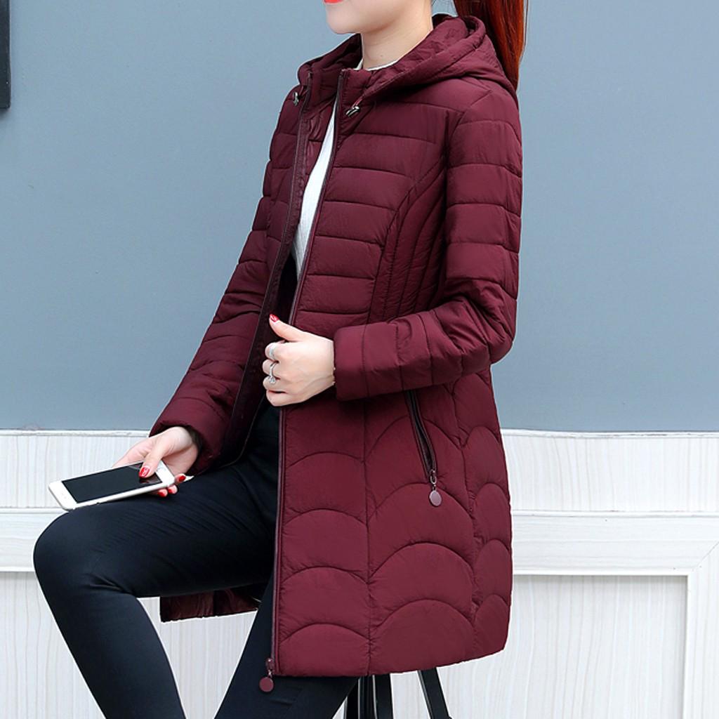 Fashion Women Winter Warm Cotton Hooded Winter Jacket Long-Sleeved Coat
