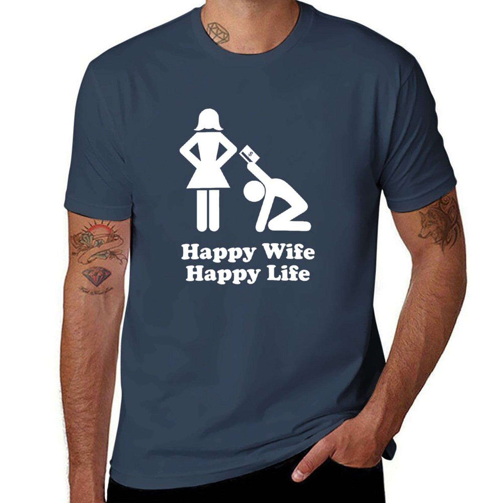 Happy wife Happy Life TShirt Regular Fit Plain Tee Shirt S