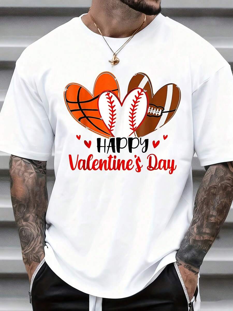 

Happy Valentines Day Sports Heart Basketball Baseball Football T Shirt For Unisex XXL