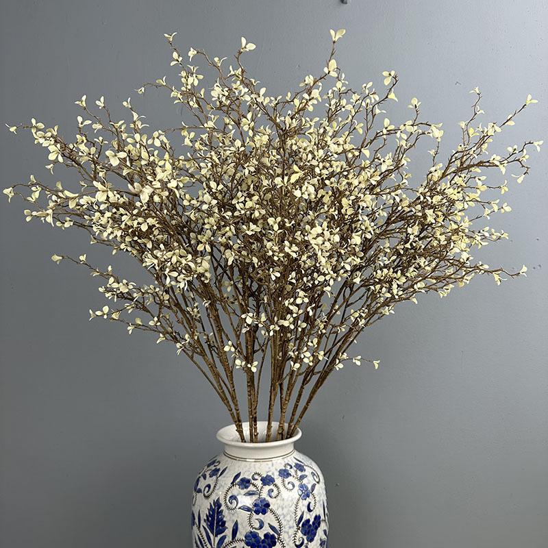 6pcs Simulation Plants Plastic 5-Forks Freesia Branch Hotel Decorative Artificial Winter Jasmine Green Plant Hall Decoration