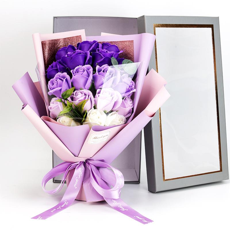 Künstliche Seifenblumen Rosenstrauß Geschenktüten Valentinstag Geburtstagsgeschenk Hochzeit Heimdeko 18 Rosen Seifenstrauß Geschenkbox
