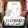 Adorable Elephant Artwork With Hearts And Leaves Blanketcustomize Your Name Lightweight Comfortable And Stylish Blanket For Travel Bed Home Chair