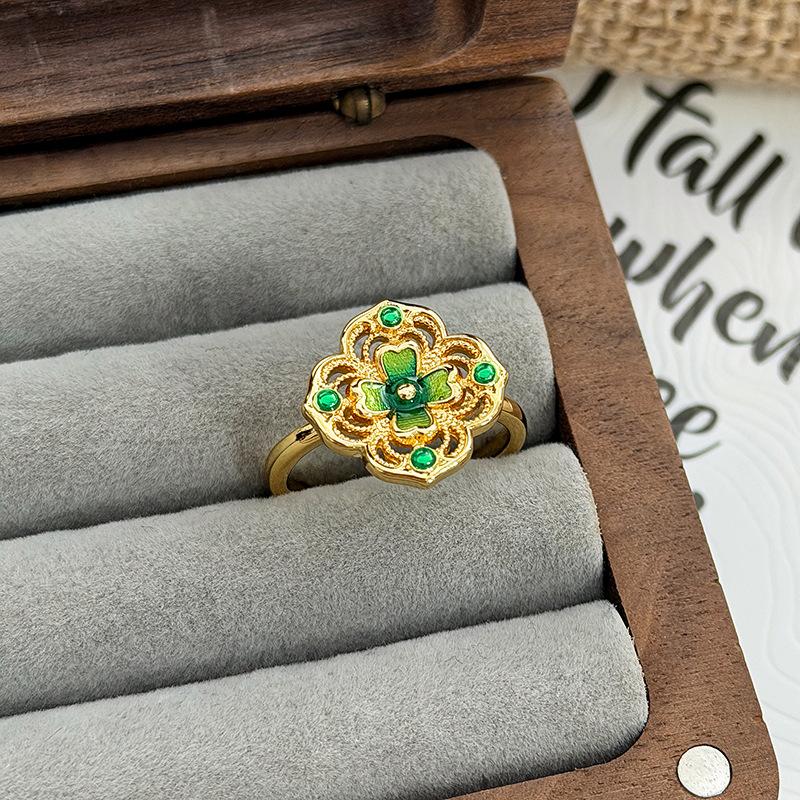 Sweet Stacked Enamel Dripping Oil Flower Temperament Open Ring Women'S Fashion Niche Design Sense Light Luxury Ring