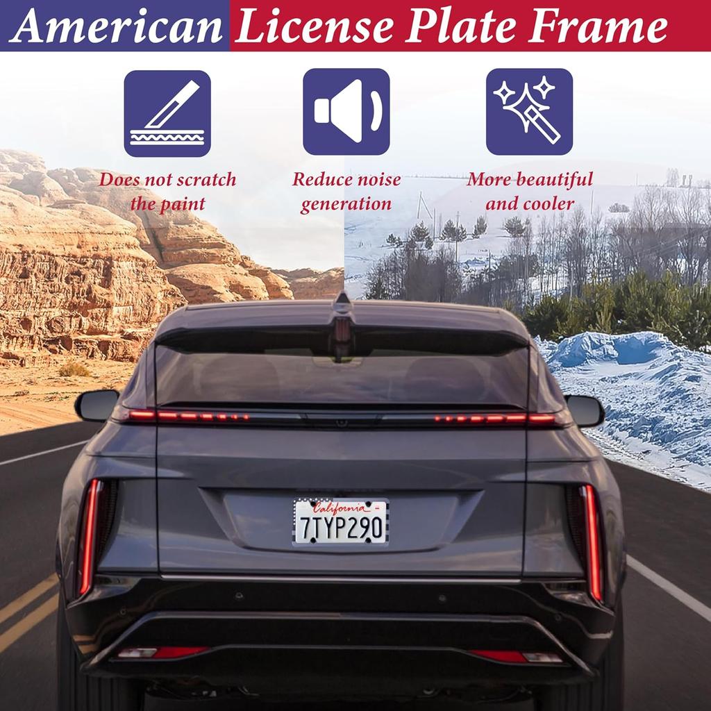 2 Pack American Flag License Plate Frame Holder, Universal Matte Stripe US Flag Patriotic, Stainless Steel Car Plate Frame Covers With Screws