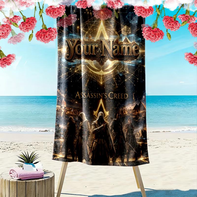 Name Custom Assassin Creed Print Beach Towel, Large Soft Quick Dry Towel for Beach Camping Swimming