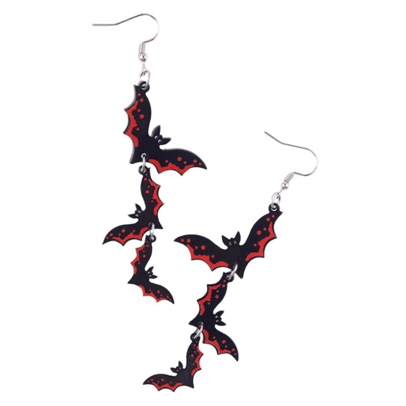 Bat Drop Earrings Lightweight Acrylic Hook Pair for Halloween Parties, Costume Looks and Themed Photo Styling Wear
