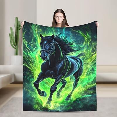 Soft and Warm Black Horse Printed Flannel Blanket - Lightweight Bedroom Car, Outdoor, Sofa,travel,camping -ideal Girlfriend Gift