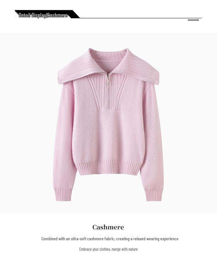 Women's Fashionable Cashmere Knit Sweater: Solid Color, Zip Collar, Loose Fit, Slimming, Comfy & Thick