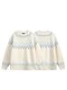 White Fair Isle Retro Women's Pullover - Autumn/Winter Korean Style, Soft Round Neck Loose Knit Sweater