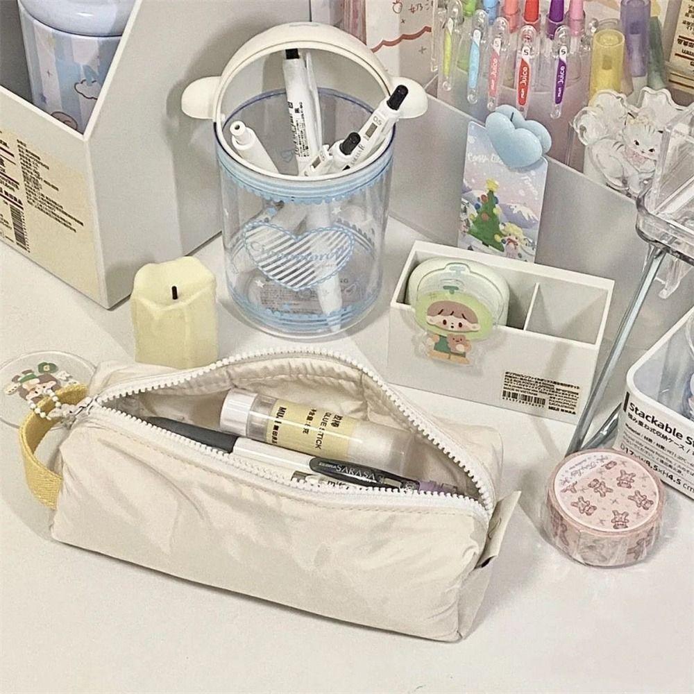 Large Capacity Pencil Bags Cream Color Stationery Storage Bag Aesthetic Pencil Case  for Girls