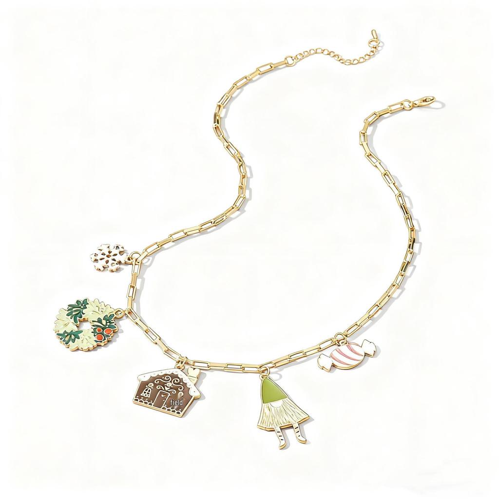 European & American Holiday Charm Necklace - Christmas Bells & Tree Tassel Pendant