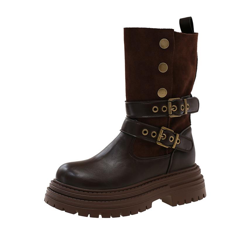 Korte bruine Martin boots voor dames 2025 nieuw herfst en winter retro Maillard dubbel draagbaar dikke zool hoogteverhogend veelzijdig korte laarzen