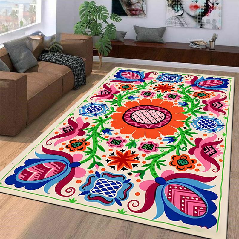 Colorful Floral Pattern Carpet with Bohemian Style for Home Decor Suitable for Use As an Anti-slip for Living Room Bedroom Sofas