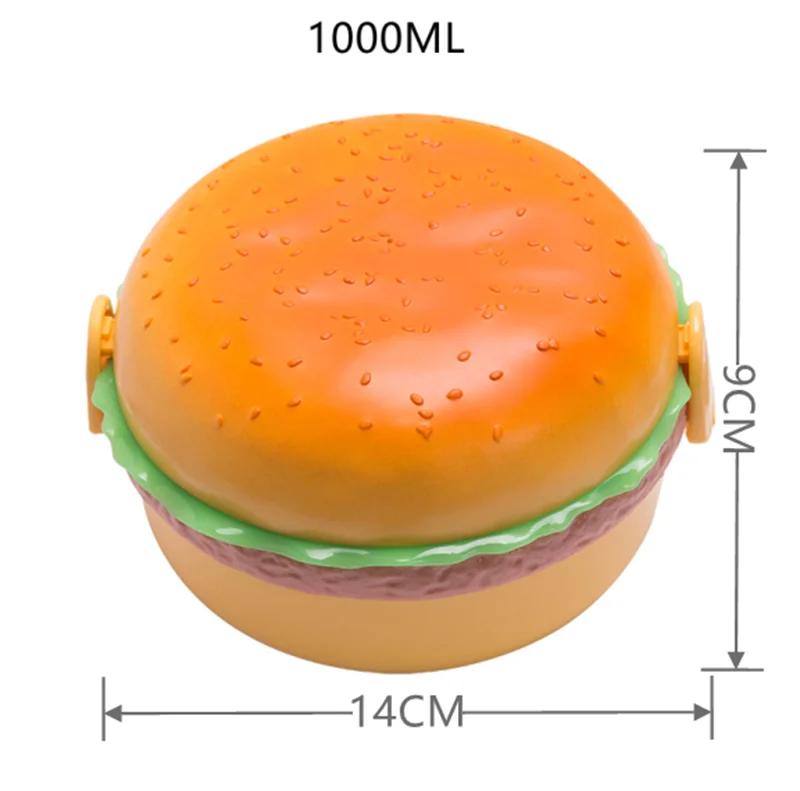 Коробка для ланча с гамбургером, двухъярусная, симпатичная, контейнер для еды в микроволновке, вилка, набор столовых приборов, отделение в виде совы