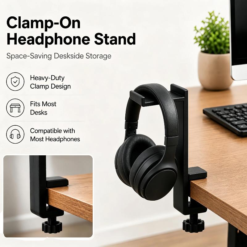 Heavy Duty Desk Clamp Headphone Stand Desk Side Headset Holder Headphone Organizer Universal Over-Ear Headphone Display Rack