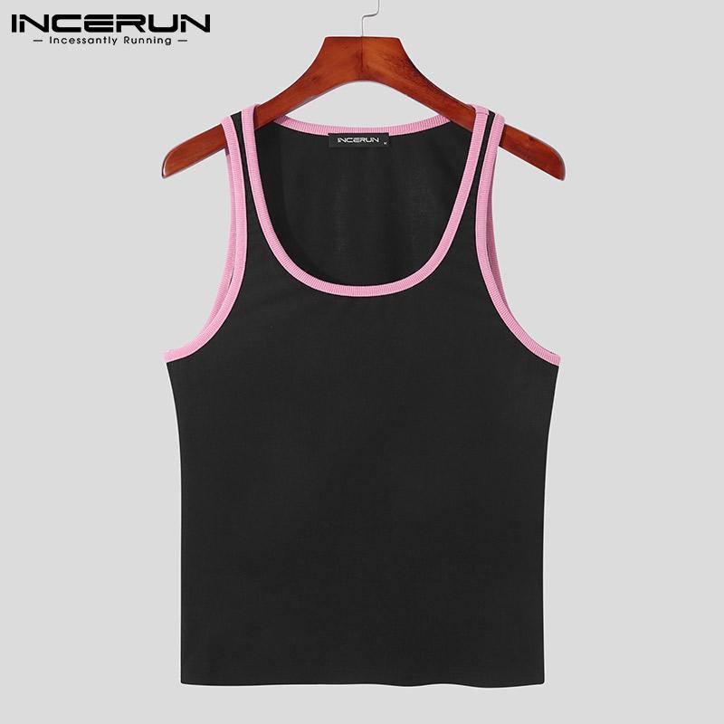 

INCERUN Лето Мужчины Без рукавов Жилет Сшивание Цвет Тонкий танк Топы